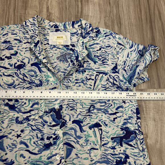 Maeve Linen Blend Coastal Surf Shirt Blue White Women’s Small - Picture 5 of 8